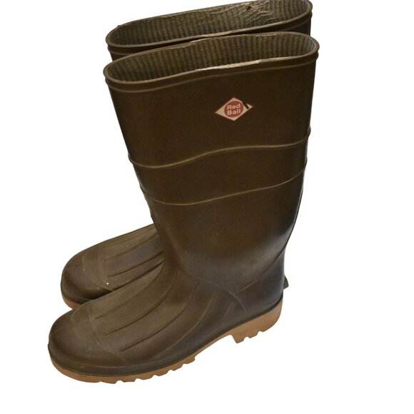 Vintage 1980's Men's Red Ball Brown Rubber Outdoor Fishing Hunting Boots Size 10 - Picture 1 of 12